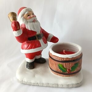 Vintage Ceramic Santa Claus Candle Holder Figurine Christmas Decor